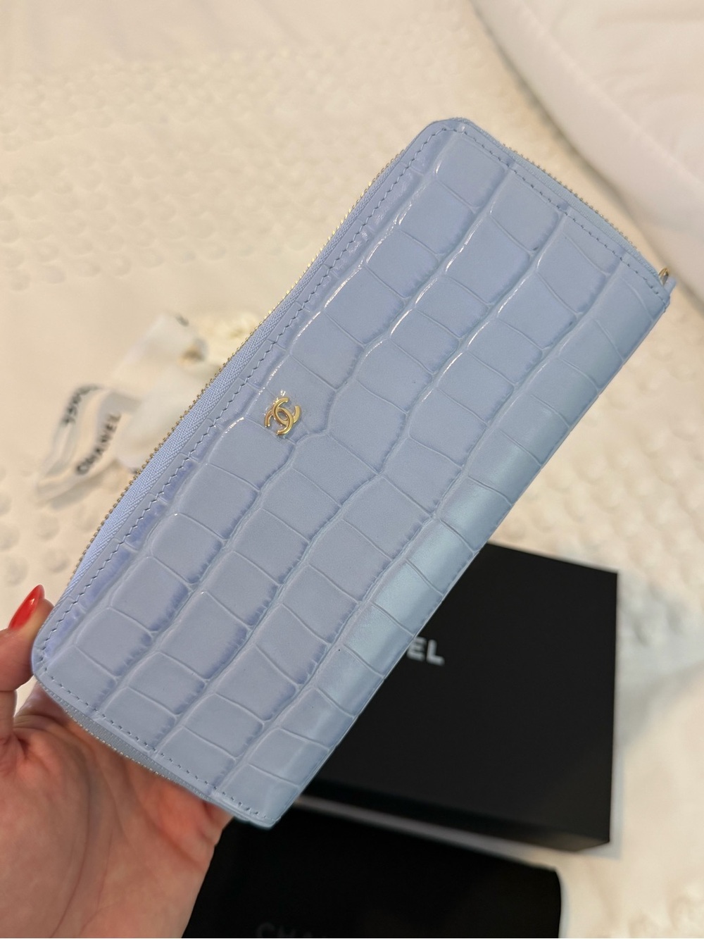 CHANEL Croc Embossed Zip Around Long Wallet Lilac Lavender Brand New with Box - Picture 13 of 15